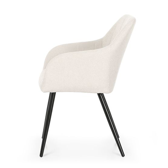 4x Sedia imbottita con cuciture quadrate Crema LUXANO Gambe nere tessuto Lumos