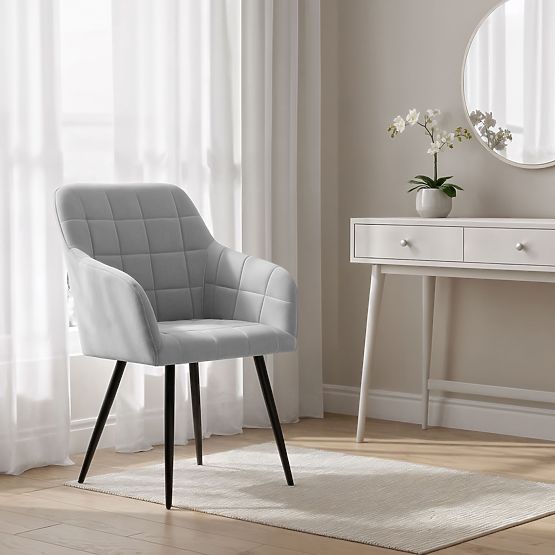 4x Sedia imbottita con cuciture quadrate Grigia LUXANO Gambe nere