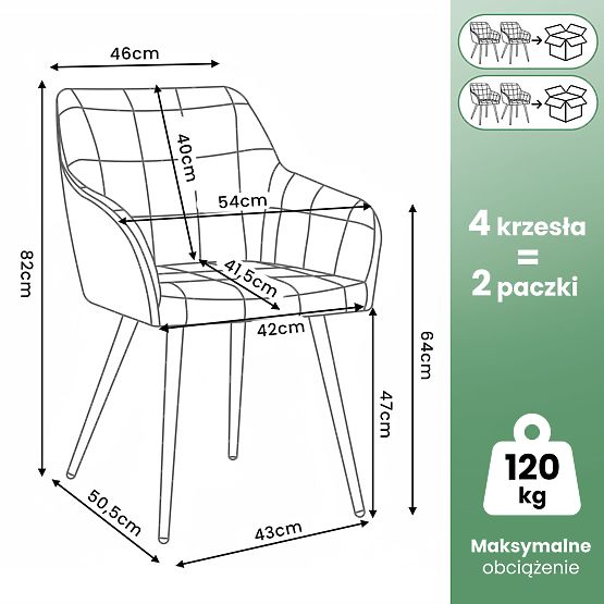 4x Sedia imbottita con cuciture quadrate Grigia LUXANO Gambe nere