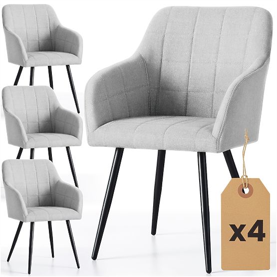 4x Sedia imbottita con cuciture quadrate Grigio Chiaro LUXANO Gambe nere tessuto Lumos