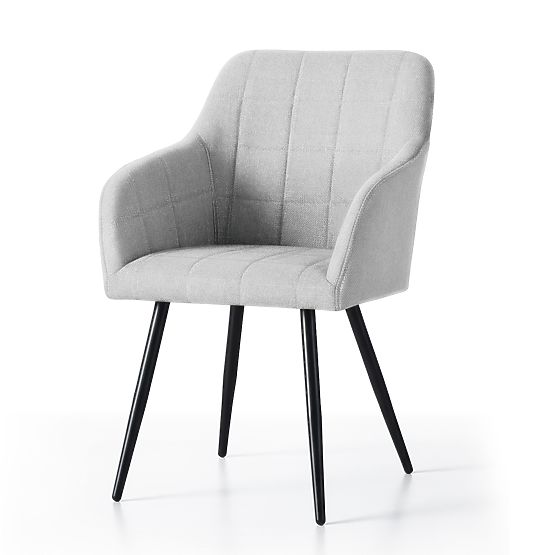 4x Sedia imbottita con cuciture quadrate Grigio Chiaro LUXANO Gambe nere tessuto Lumos