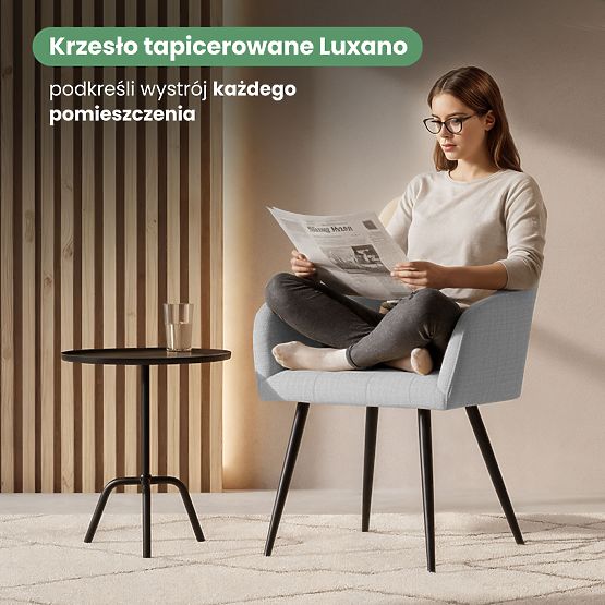 4x Sedia imbottita con cuciture quadrate Grigio Chiaro LUXANO Gambe nere tessuto Lumos