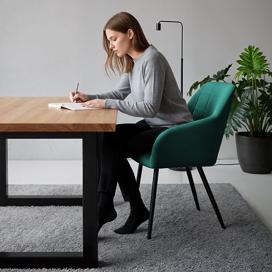 4x Sedia imbottita con cuciture quadrate Verde Bottiglia LUXANO Gambe nere