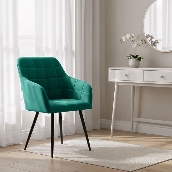 4x Sedia imbottita con cuciture quadrate Verde Bottiglia LUXANO Gambe nere