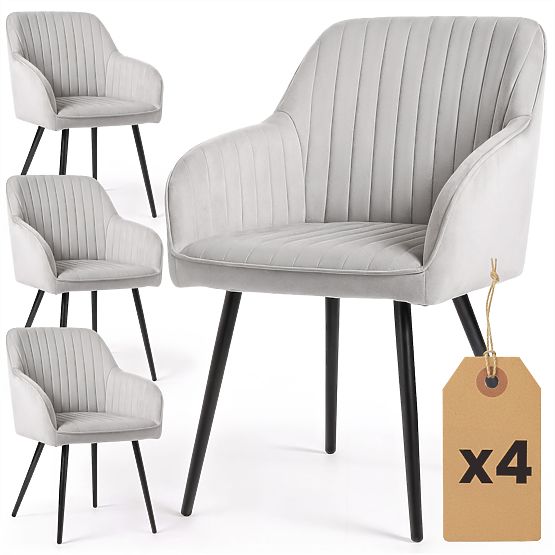 4x Sedia imbottita in velluto con cuciture Grigio FLORENCE Gambe nere