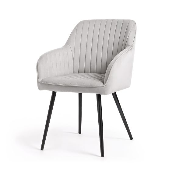 4x Sedia imbottita in velluto con cuciture Grigio FLORENCE Gambe nere