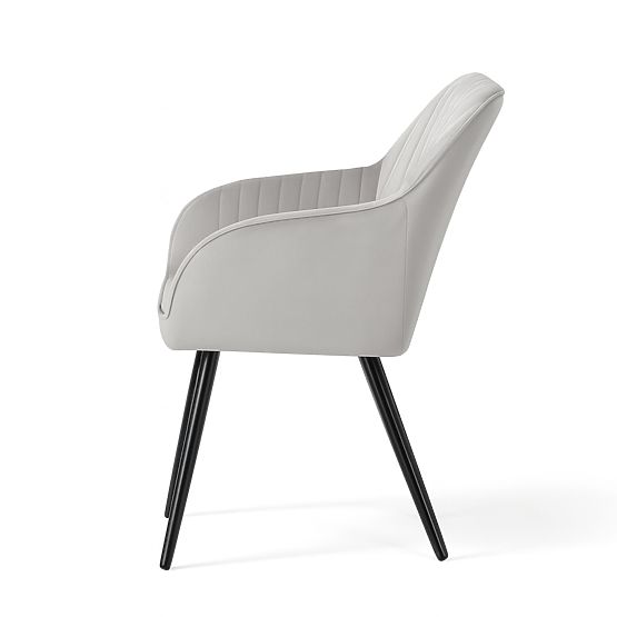 4x Sedia imbottita in velluto con cuciture Grigio FLORENCE Gambe nere