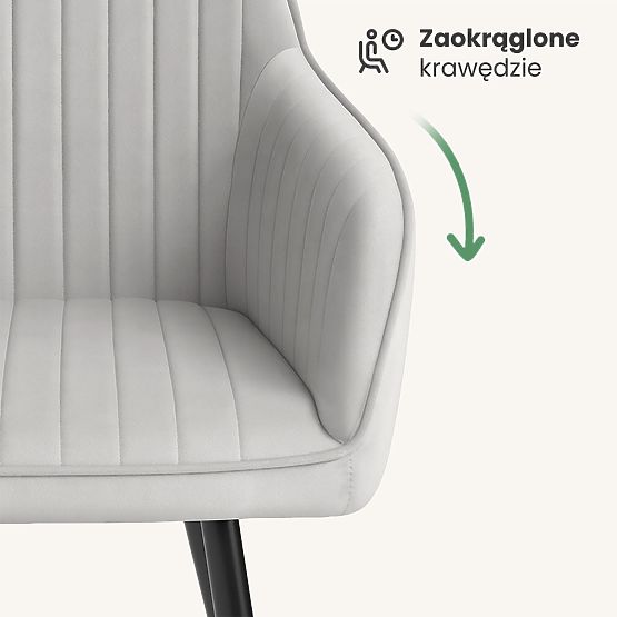 4x Sedia imbottita in velluto con cuciture Grigio FLORENCE Gambe nere