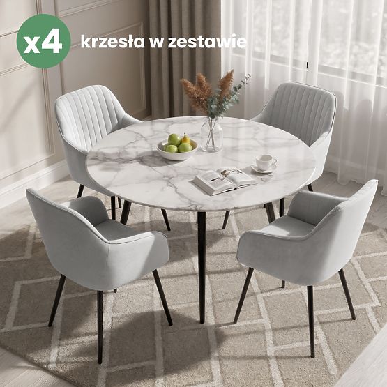 4x Sedia imbottita in velluto con cuciture Grigio FLORENCE Gambe nere