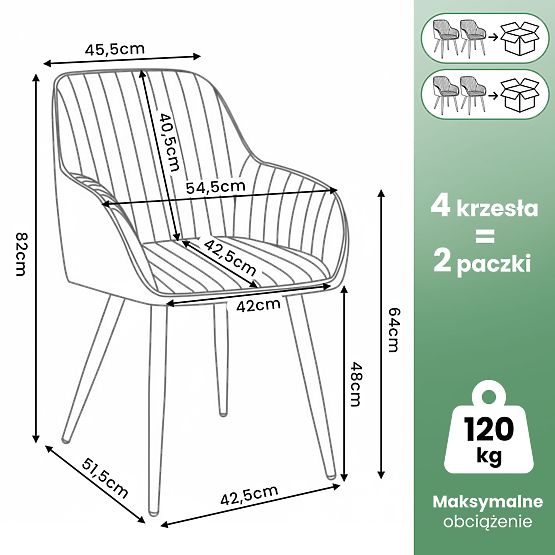4x Sedia imbottita in velluto con cuciture verticali Crema FLORENCE Gambe dorate