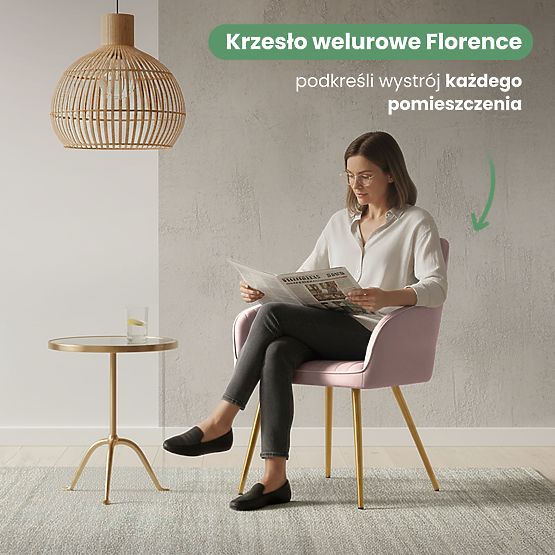 4x Sedia imbottita in velluto con cuciture verticali Rosa Cipria FLORENCE Gambe dorate