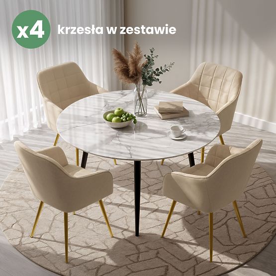 4x Sedia imbottite con cuciture quadrate Beige LUXANO Gambe dorate