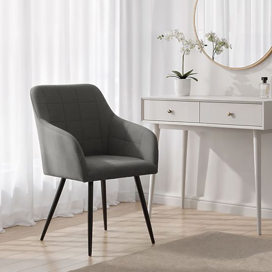 4x Sedia imbottite con cuciture quadrate Grafite Scuro LUXANO Gambe nere tessuto Lumos