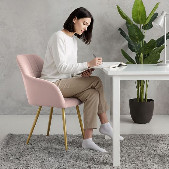 4x Sedia Imbottite con Cuciture Quadrate Rosa Cipria LUXANO Gambe Dorate