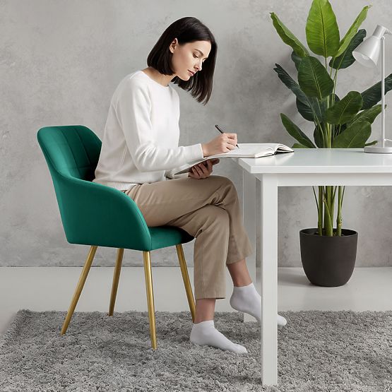 4x Sedia imbottite con cuciture quadrate Verde Bottiglia LUXANO Gambe dorate