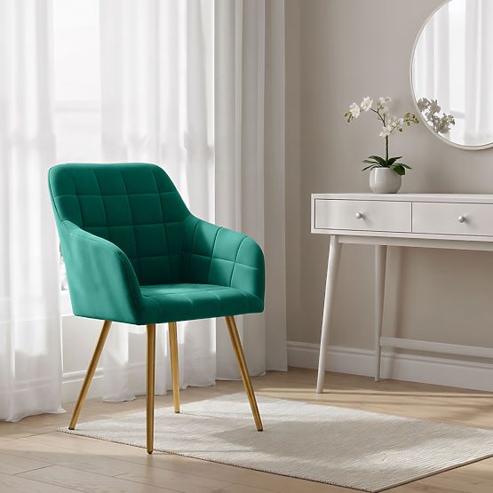 4x Sedia imbottite con cuciture quadrate Verde Bottiglia LUXANO Gambe dorate