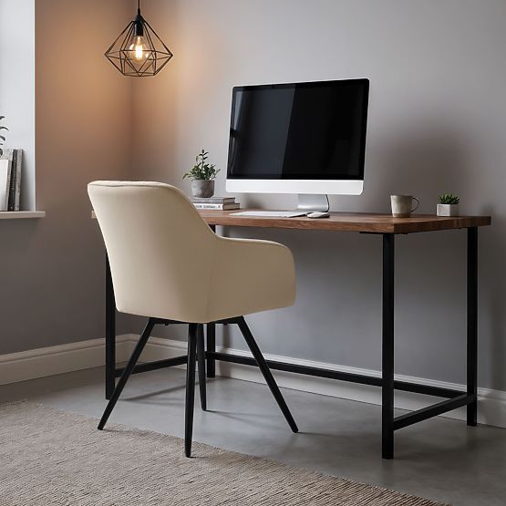 6x Sedia Girevole in Velluto con Cuciture Beige TURNO Gambe Nere