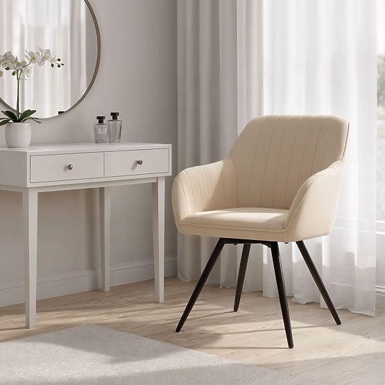 6x Sedia Girevole in Velluto con Cuciture Beige TURNO Gambe Nere