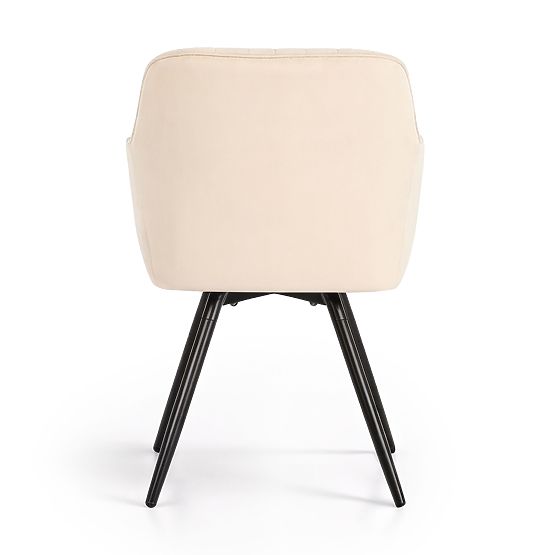 6x Sedia Girevole in Velluto con Cuciture Beige TURNO Gambe Nere