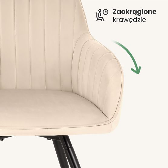 6x Sedia Girevole in Velluto con Cuciture Beige TURNO Gambe Nere