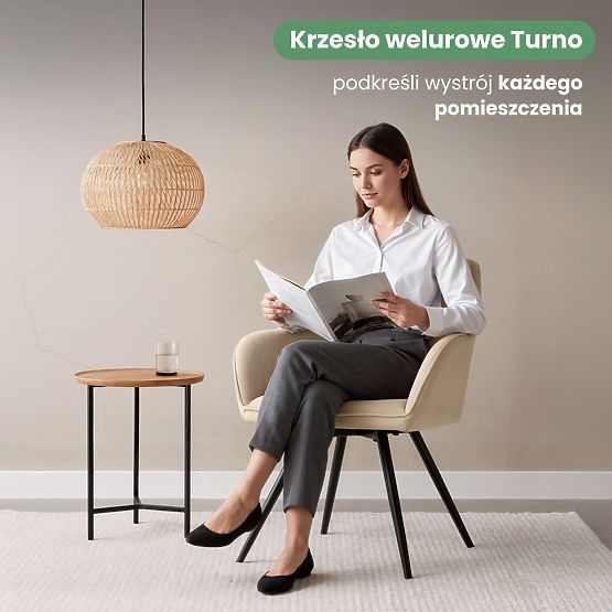 6x Sedia Girevole in Velluto con Cuciture Beige TURNO Gambe Nere