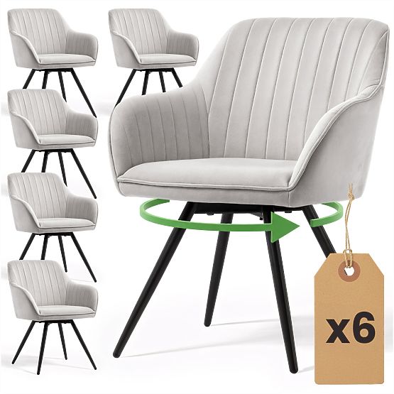 6x Sedia girevole in velluto con cuciture Grigio TURNO Gambe nere