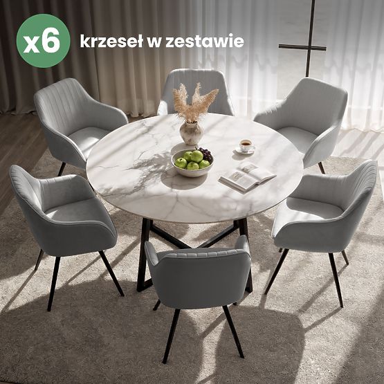 6x Sedia girevole in velluto con cuciture Grigio TURNO Gambe nere