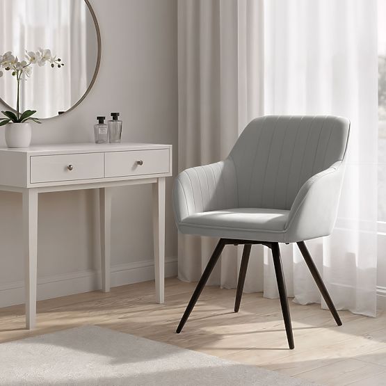 6x Sedia girevole in velluto con cuciture Grigio TURNO Gambe nere