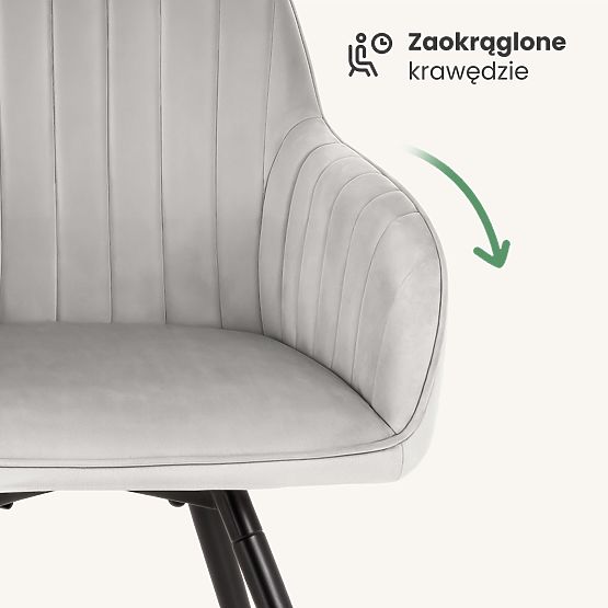 6x Sedia girevole in velluto con cuciture Grigio TURNO Gambe nere