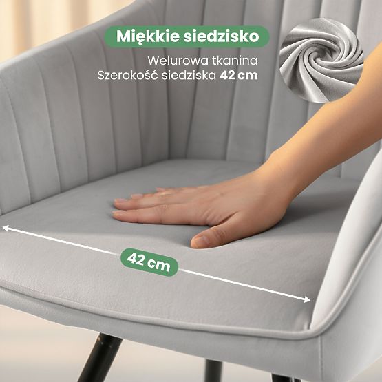 6x Sedia girevole in velluto con cuciture Grigio TURNO Gambe nere