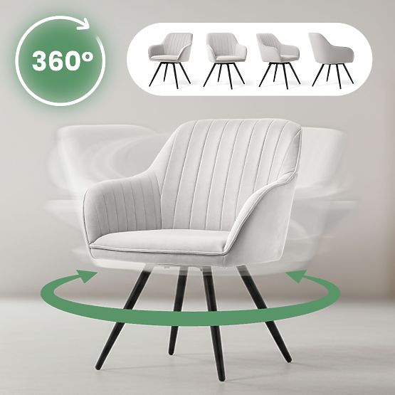 6x Sedia girevole in velluto con cuciture Grigio TURNO Gambe nere