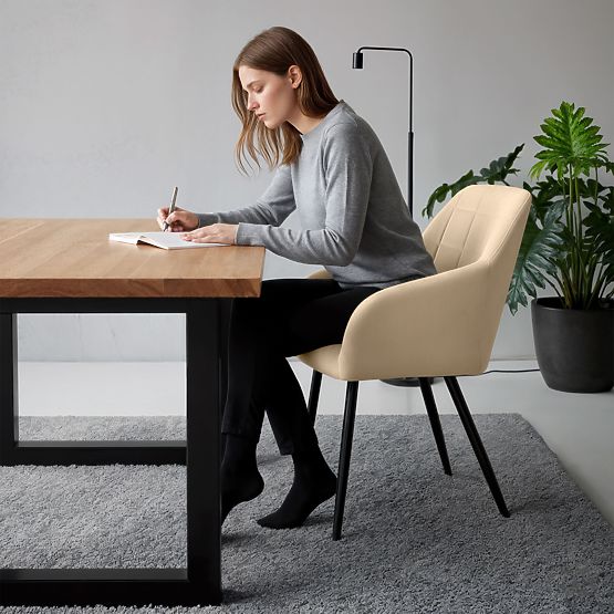 6x Sedia imbottita con cuciture quadrate Beige LUXANO Gambe nere