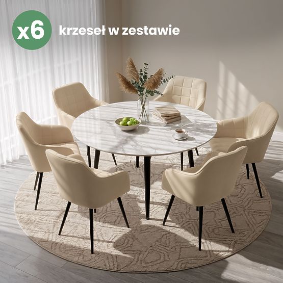 6x Sedia imbottita con cuciture quadrate Beige LUXANO Gambe nere