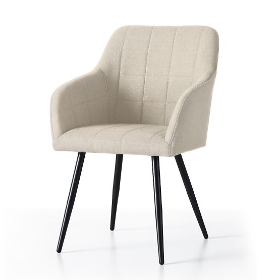 6x Sedia imbottita con cuciture quadrate Beige LUXANO Gambe nere tessuto Lumos