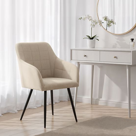 6x Sedia imbottita con cuciture quadrate Beige LUXANO Gambe nere tessuto Lumos