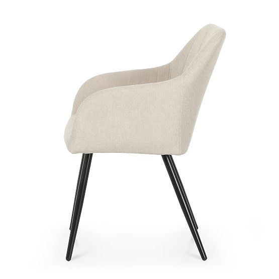 6x Sedia imbottita con cuciture quadrate Beige LUXANO Gambe nere tessuto Lumos