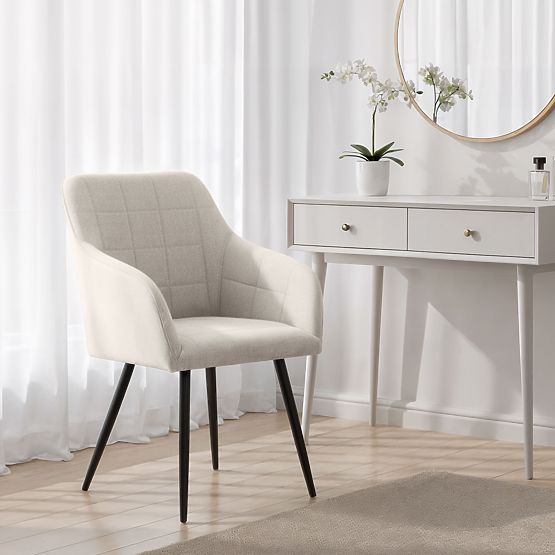 6x Sedia imbottita con cuciture quadrate Crema LUXANO Gambe nere tessuto Lumos