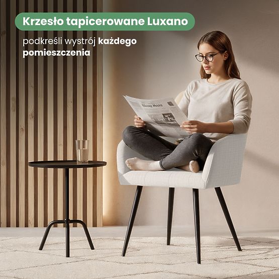 6x Sedia imbottita con cuciture quadrate Crema LUXANO Gambe nere tessuto Lumos