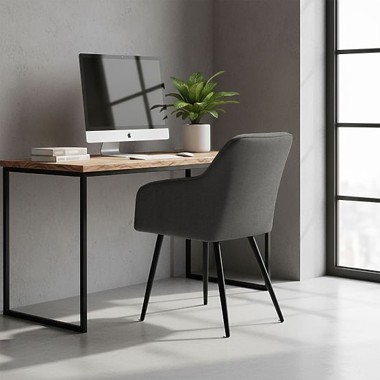 6x Sedia imbottita con cuciture quadrate Grafite Scuro LUXANO Gambe nere tessuto Lumos