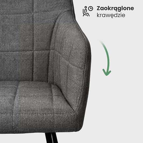 6x Sedia imbottita con cuciture quadrate Grafite Scuro LUXANO Gambe nere tessuto Lumos