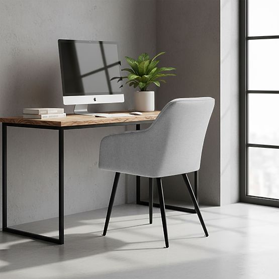 6x Sedia imbottita con cuciture quadrate Grigio Chiaro LUXANO Gambe nere tessuto Lumos