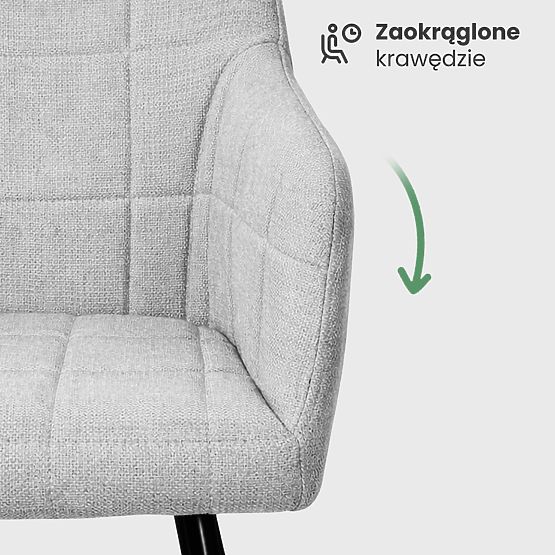 6x Sedia imbottita con cuciture quadrate Grigio Chiaro LUXANO Gambe nere tessuto Lumos