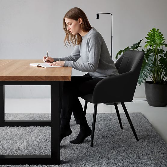 6x Sedia imbottita con cuciture quadrate Nero LUXANO Gambe nere