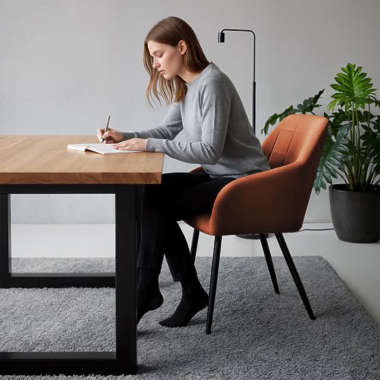 6x Sedia imbottita con cuciture quadrate Rame LUXANO Gambe nere