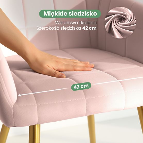 6x Sedia Imbottita con Cuciture Quadrate Rosa Cipria LUXANO Gambe Dorate