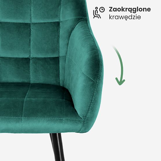 6x Sedia imbottita con cuciture quadrate Verde Bottiglia LUXANO Gambe nere