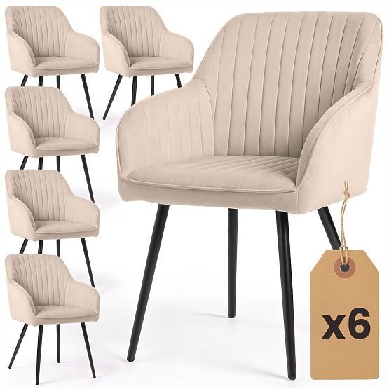 6x Sedia imbottita in velluto con cuciture Beige FLORENCE Gambe nere