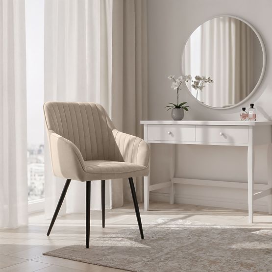 6x Sedia imbottita in velluto con cuciture Beige FLORENCE Gambe nere