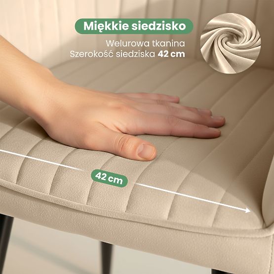 6x Sedia imbottita in velluto con cuciture Beige FLORENCE Gambe nere