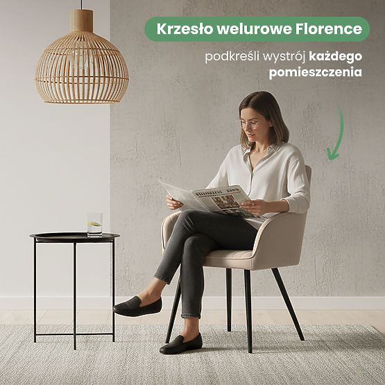 6x Sedia imbottita in velluto con cuciture Beige FLORENCE Gambe nere